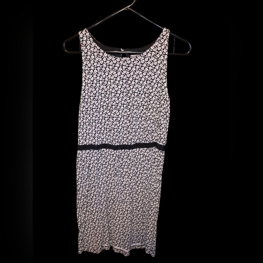 LOFT Black And White Floral Midi  Dress